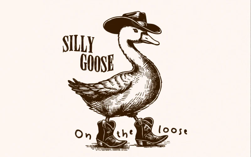 A goose standing near water, looking slightly silly — representing Eleanor, the silly goose.